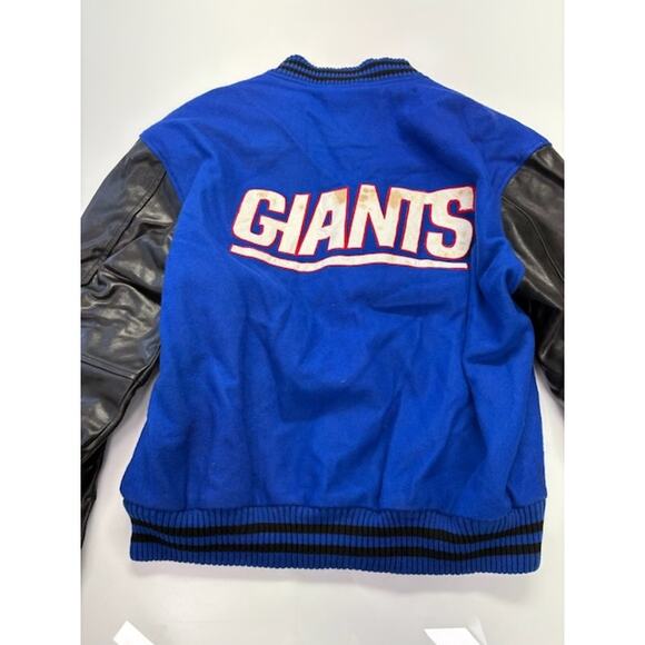 G-III Carl Banks NY Giants Leather Varsity Bomber Jacket Blue/Black Mens Size XL - Picture 14 of 16